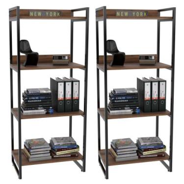 Imagem de Kit 2 Estante Livreiro Prisma Estilo Industrial 60cm 4 Prateleiras Nog