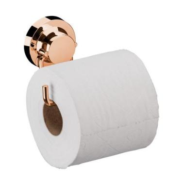 Imagem de Suporte Porta Papel Higiênico Ventosa Parede Banheiro Cobre Rose Gold 