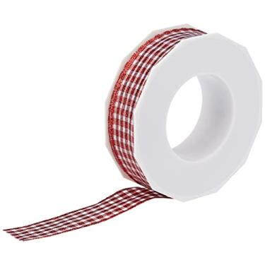 Imagem de Morex Ribbon Vichy Fita de poliéster francesa metálica com fio, 2,5 cm por 21 m, vermelho metálico