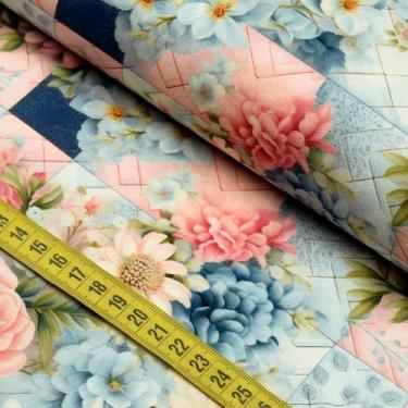 Imagem de Tecido Estampado para Patchwork - Romance : Floral Patchwork Azul (0,5