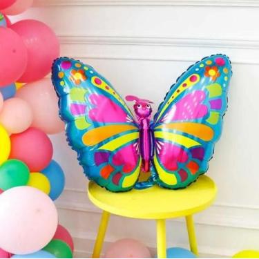 Imagem de Kit 3 Balão Borboleta Metalizado Azul 70cm Para Festa Jardim Decoração