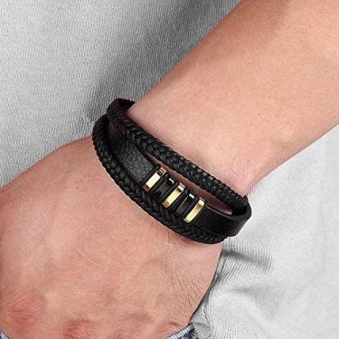 Imagem de Pulseira bracelete masculino couro genuino preto - TYO