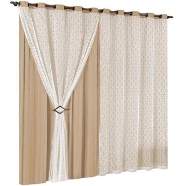 Imagem de Cortina Valência 3 Metros Renda E Malha Gel - CRIS ENXOVAIS, Avelã