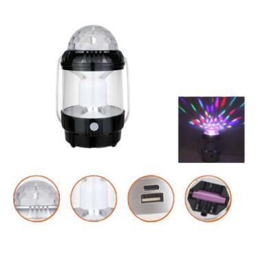 Imagem de Lampião lanterna LED globo giratório acampamento pesca recarregável 97