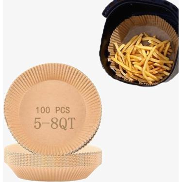 Imagem de Forros de papel pergaminho descartáveis Air Fryer, 100 peças grandes para cesta de 5-8 litros, folhas de papel pergaminho redondas para assar, acessórios para fritadeira a ar