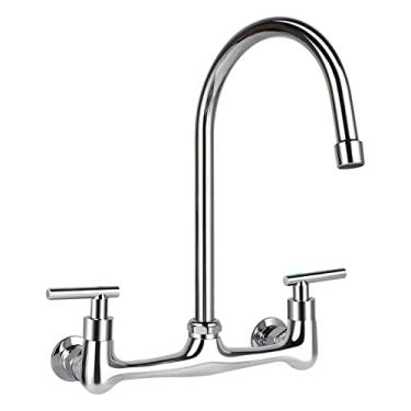 Imagem de Torneira de cozinha para montagem na parede central de 20 cm, torneira de pia de restaurante comercial com bico giratório pescoço de ganso de 15 cm para cozinha de restaurante doméstico - 2 alças