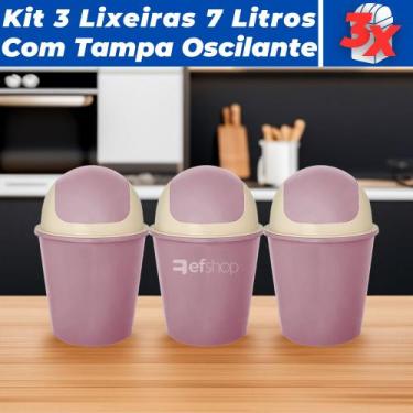 Imagem de Kit 3 Cesto De Lixo Lixeira c/ Tampa Basculante 7L de 37cm - Usual Uti