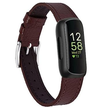 Imagem de Pulseiras de couro genuíno compatíveis com Fitbit Inspire 3/Inspire 2/Inspire HR/Inspire, pulseiras de substituição clássicas com liberação rápida para mulheres e homens, marrom chocolate