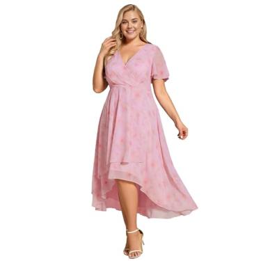 Imagem de Ever-Pretty Vestido feminino semiformal de chiffon plissado curvilíneo plus size, Rosas roxas claras, 54