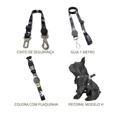 Imagem de Kit Coleira peitoral guia e cinto de segurança para cachorro modelo pa