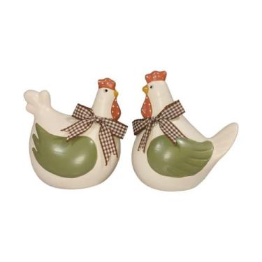 Imagem de Enfeite Decorativo Casal Galinha com Laco Elegance Verde - DECORE CASA