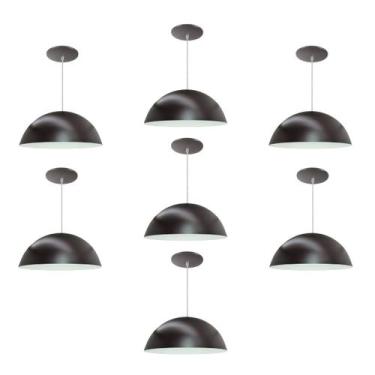 Imagem de Kit 7 Luminária Pendente Meia Lua 50cm Interior Branco Brilho Com Fiaç