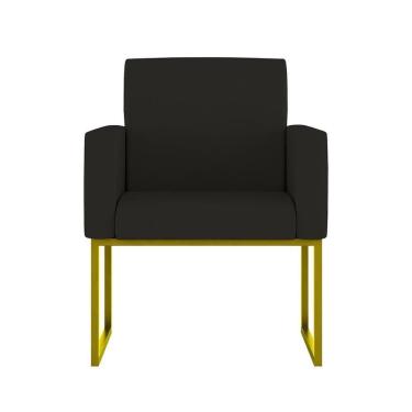 Imagem de Cadeira Poltrona Moderna Com Base De Ferro Dourado Reforçada Cor: Preto