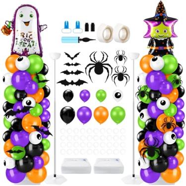 Imagem de Kasyat 2 Sets Halloween Balloon Column Stand Kit with 200 Black Orange Green Purple Eyes Balloons and Spider Bat Stickers, Adjustable Balloon Garland Arch for Halloween Decorations (Witch ,Ghost)