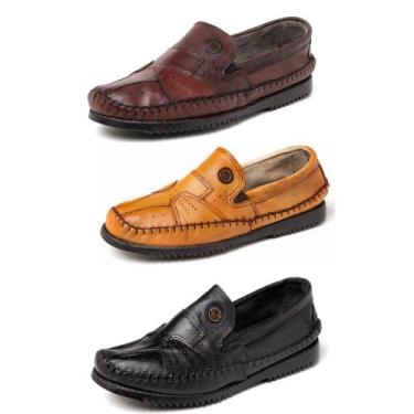 Imagem de Sapatilha Masculina Mocassim Couro Bovino Kit 3 Pares - FRANBOOTS, 39