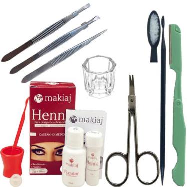 Imagem de Kit Sobrancelha Makiaj Henna com Fixador Rena + Navalha E Tesoura + 3 
