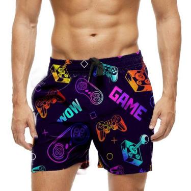 Imagem de Short Praia Shorts Banho Bermuda Verão Wow Game Neon Color 911 - SMOKE