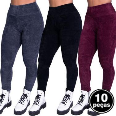 Imagem de Kit 10 Calça Legging Vekyo Veludo Cotelê Cós Alto, Mulher, P, Sortido