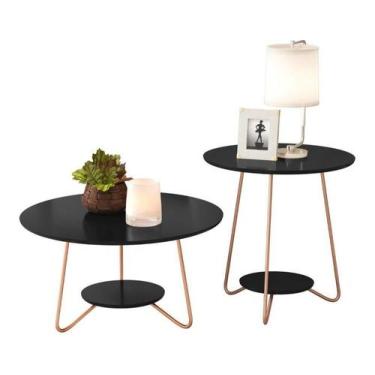 Imagem de Conjunto Mesa Centro Lateral Mdf Pés Ferro Estilo Retrô Liz - EJ Móvei