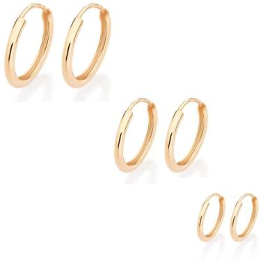 Imagem de Kit Brincos Argolas Redondas Rommanel Banhadas Ouro 18k 1 2 3 Furos