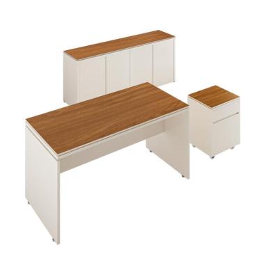 Imagem de Conjunto De Escritório Office 3 Peças Mesa Gaveteiro Balcão Oslo Off White E Cedro