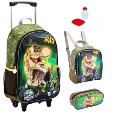 Imagem de Kit Mochila Escolar Dinossauro T-Rex Rodinha Tam G Infantil