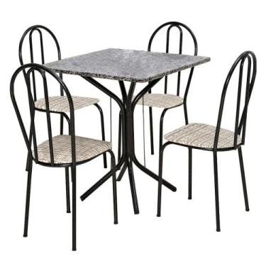 Imagem de Jogo de Mesa e 04 Cadeiras Thais com Tampo em Madeira/MDF Craquelada/A