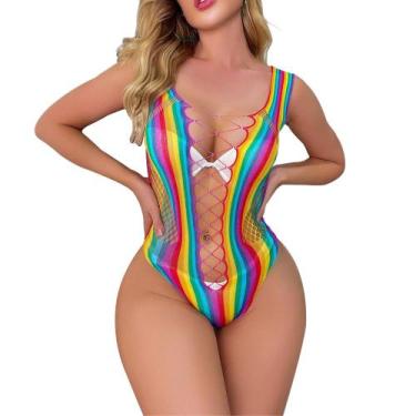Imagem de Body Carnaval Feminino Segunda Pele Arrastão Colorido LGBT Bloquinho F