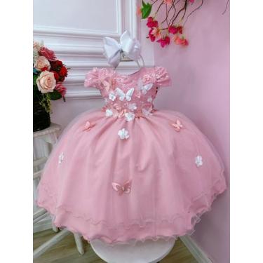 Imagem de Vestido Infantil Rose C/ Renda e Aplique Borboletas e Flores - ninalic
