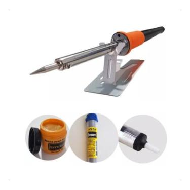 Imagem de Kit Ferro Solda 30w Profissional + Pasta + Estanho + Sugador - Eda,  2