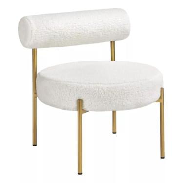 Imagem de Poltrona Cadeira Lua Base de Ferro, Moderna para Salas, Quartos, Recepção e Sala de Jantar - Buclê Off White - Zahav Loja Monte Belo