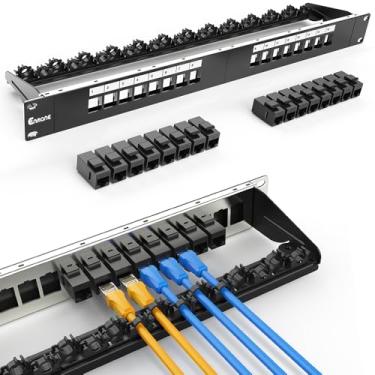 Imagem de Enmane Patch Panel de 16 portas Cat6 Keystone Patch Panel (listado na CE) Painel de remendo RJ45 UTP 1U Network Patch Panel com gerenciamento inteligente de cabos para montagem em rack de 48.3 cm