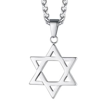 Imagem de FaithHeart Magen David Star Colar, Aço Inoxidável Estrela de Davi Joia Judaica para Homens Mulheres, O Selo de Solomon Talisman Colares com Pingente de Hexagrama de Tantrismo (Enviar