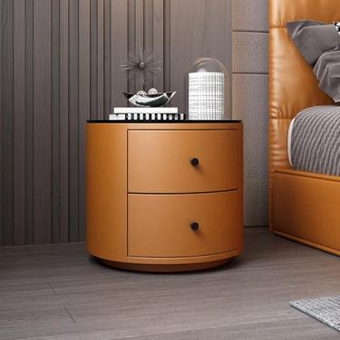 Imagem de Mesa de cabeceira de madeira redonda moderna com 2 cômodas, armário de couro para quarto, mesa de canto para sala de estar, laranja, preto