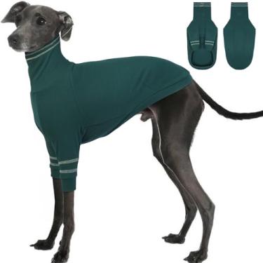 Imagem de OUOBOB Suéter de cachorro Greyhound, casaco de galgo italiano para cães médios, pulôver whippet de malha elástica com gola rolê, roupa térmica Greyhound pijama macacão para clima frio M