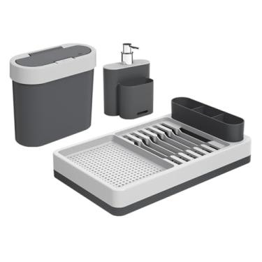 Imagem de Coza - Kit para Pia com Dispenser Escorredor e Lixeira Flat 3 Peças - Cinza