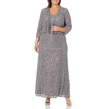 Imagem de Alex Evenings Vestido feminino plus size longo evasê gola redonda com jaqueta, Carvão, 17 Plus Size