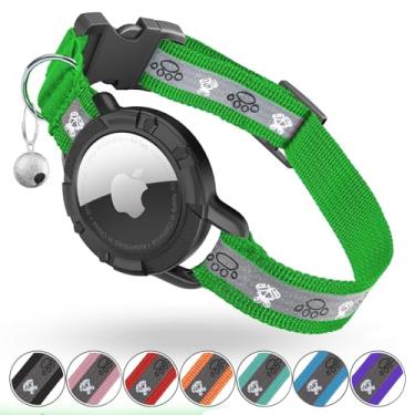 Imagem de Coleira AirTag reflexiva para gatos, coleira rastreadora integrada com suporte de etiqueta de ar e sino, coleiras de GPS para gatos com faixa elástica de segurança para meninas, meninos, gatinhos e