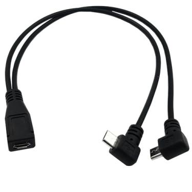 Imagem de Cabo divisor Qaoquda Micro USB 1 a 2 Y, cabo micro USB fêmea para macho duplo conversor de ângulo de 90 graus, cabo de carregamento de alta velocidade (Micro 1F/2M)