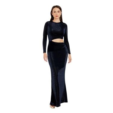 Imagem de Dress the Population Vestido longo feminino com bainha Candace, Azul-escuro, GG