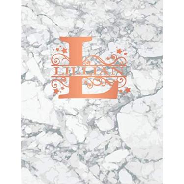 Imagem de Lillian: Personalized Dot Grid Bullet Notebook for Women or Girls. Monogram Initial L. White Marble & Rose Gold Cover. 8.5" x 11" 110 Pages Dotted Journal Diary Paper