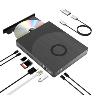 Imagem de Yaeonku Unidade Blu-Ray externa, USB 3.0 Tipo-C Óptico Bluray CD DVD Drive Burner com porta SD/TF HDMI e interface LAN Adequado para Windows XP/7/8/10/11 MacOS para PC, laptop, desktop, Mac
