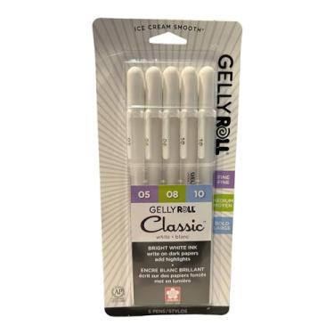 Imagem de SAKURA Canetas de gel Gelly Roll – canetas de tinta fina, média e ousada para diário, arte ou desenho – tinta branca brilhante – 05/08/10 tamanhos variados de ponta – pacote com 5