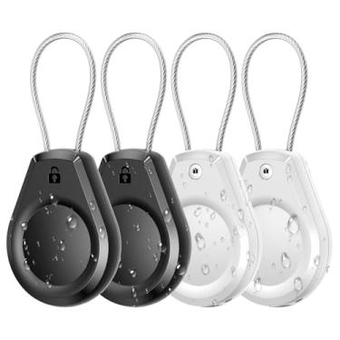 Imagem de Chaveiro impermeável para AirTag – (4 unidades) capa de trava de airtag com cabo compatível com Apple AirTags, capa protetora ultra durável antiperda para bagagem, chave, mochila, preto/branco