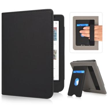 Imagem de JKhandy Capa com suporte para Kobo Clara BW/Color 6 polegadas versão 2024, capa de couro PU premium com compartimento para cartão, alça de mão e Atuo Sleep/Wake, tecido preto