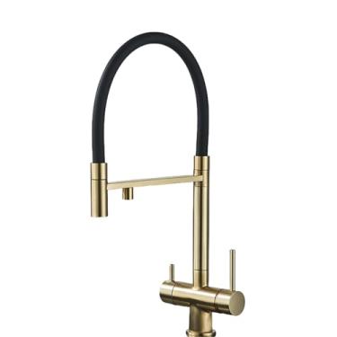 Imagem de Filtro de água de ouro escovado Torneira de cozinha Pura água potável Misturador giratório frio e quente Torneiras de purificação Torneiras de pia Guindaste, ouro escovado