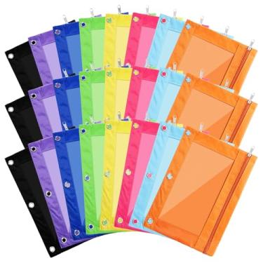 Imagem de Boao 24 peças de fichário para lápis, 3 anéis, bolsa de papelaria com zíper e janela transparente para material escolar de escritório, 8 cores [produto de escritório]