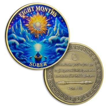 Imagem de Moeda de sobriedade de 8 meses oito meses moedas sóbrias agosto fichas AA e medalhão Sun Chip Alcoólicos Anônimos Moeda Recuperação Aniversário Sobriedade Presentes para Mulheres Homens