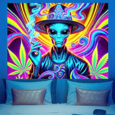 Imagem de BlissYard Tapeçaria Alienígenas 188 x 159 cm Luz Negra Erva Tríplice Alienígenas Marijuana Tapeçaria UV Reativa Cool Alien Folha de Maconha Luz Preta Tapeçaria de Parede Brilhante no Escuro Poster