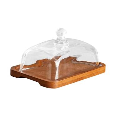 Imagem de Ｂｅｓｇａ Suporte de bolo de madeira com tampa de vidro, bandeja de servidor de exibição de frutas de bolo, queijo e suporte de manteiga para casamento, Cor Madeira Escura